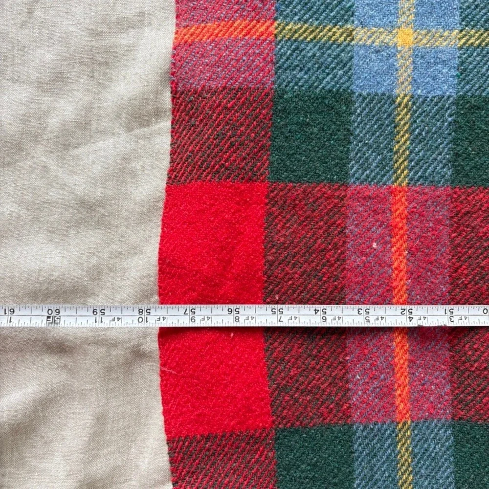 Vintage‎ Plaid Wool Blanket Throw Red Green Fringe Tartan Christmas Holiday